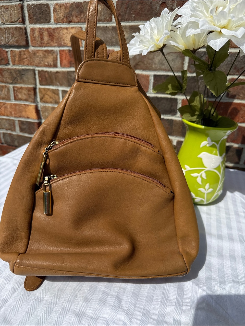 Jacqueline Ferrar Tan Leather Backpack